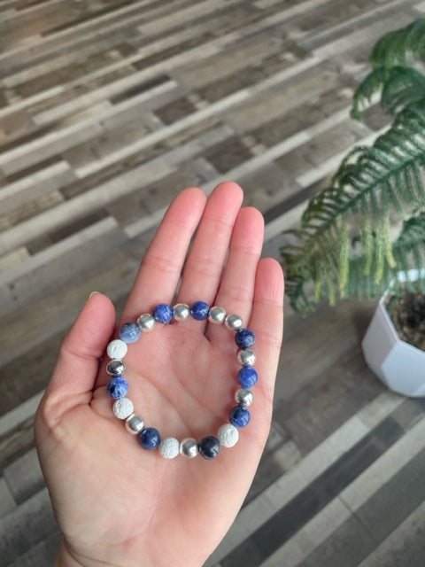 Sodalite, Hematite and White Lava Bracelet