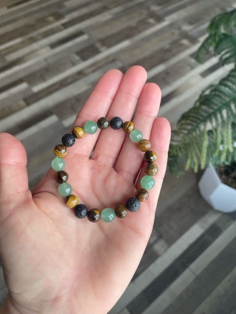 Tigers Eye, Green Aventurine and Lava Bracelet