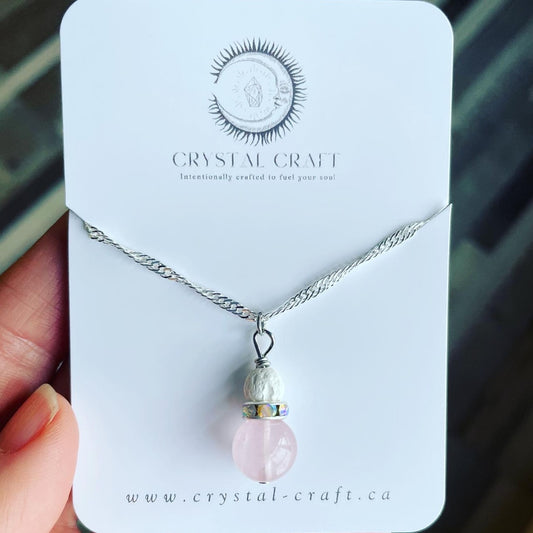 Rose Quartz and White Lava Necklace